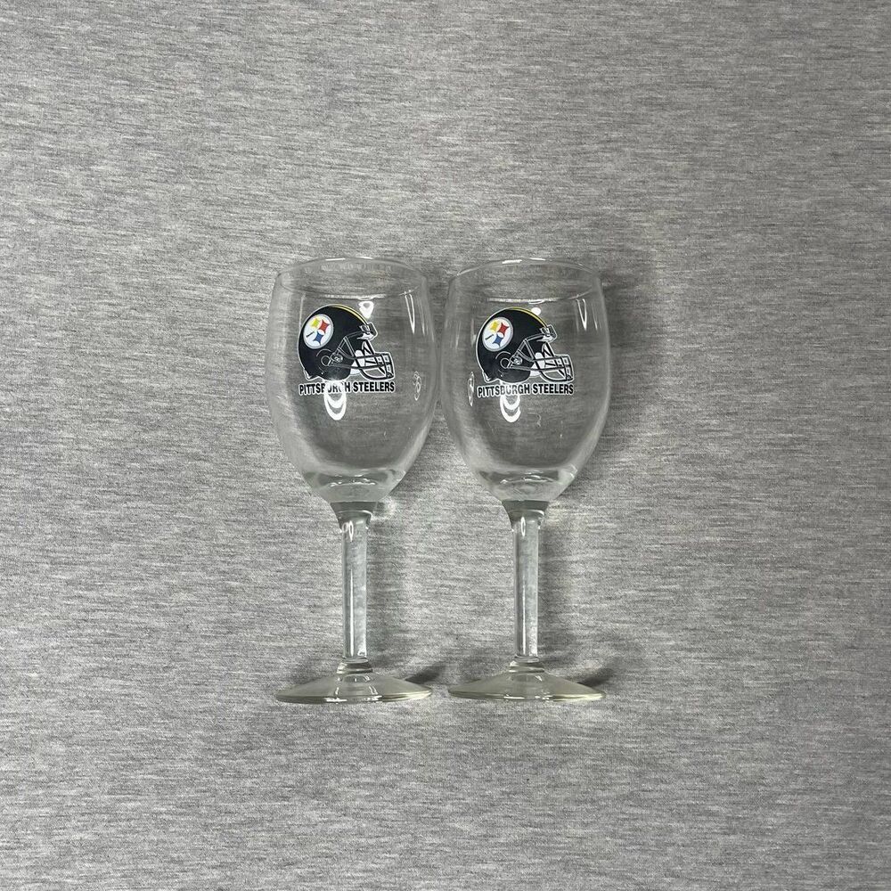 NFL Pittsburgh Steelers Helmet Graphic Wine Glasses 2 PCS. Set